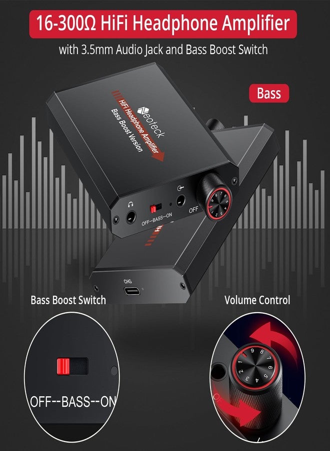 Neoteck مضخم صوت سماعات نيوتك 3.5 مم مع تعزيز الجهير مضخم صوت محمول HiFi، 16-300 أوم، سطح ألومنيوم غير لامع لماك، هواتف، آيباد، MP3، MP4، أجهزة كمبيوتر، وحدة تحكم PS4 PS5 - أسود - Image 2