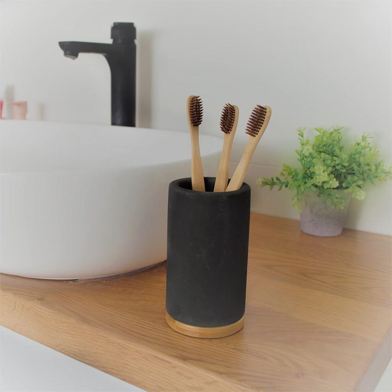 Matani Bamboo Toothbrush Holder Diatomite Tooth Brush Organizer - Storage Stand for Small Bathroom & Counter - Removable Base & Drain Holes, Water-Absorbent & Quick-Drying (Off White & Black) - Image 5