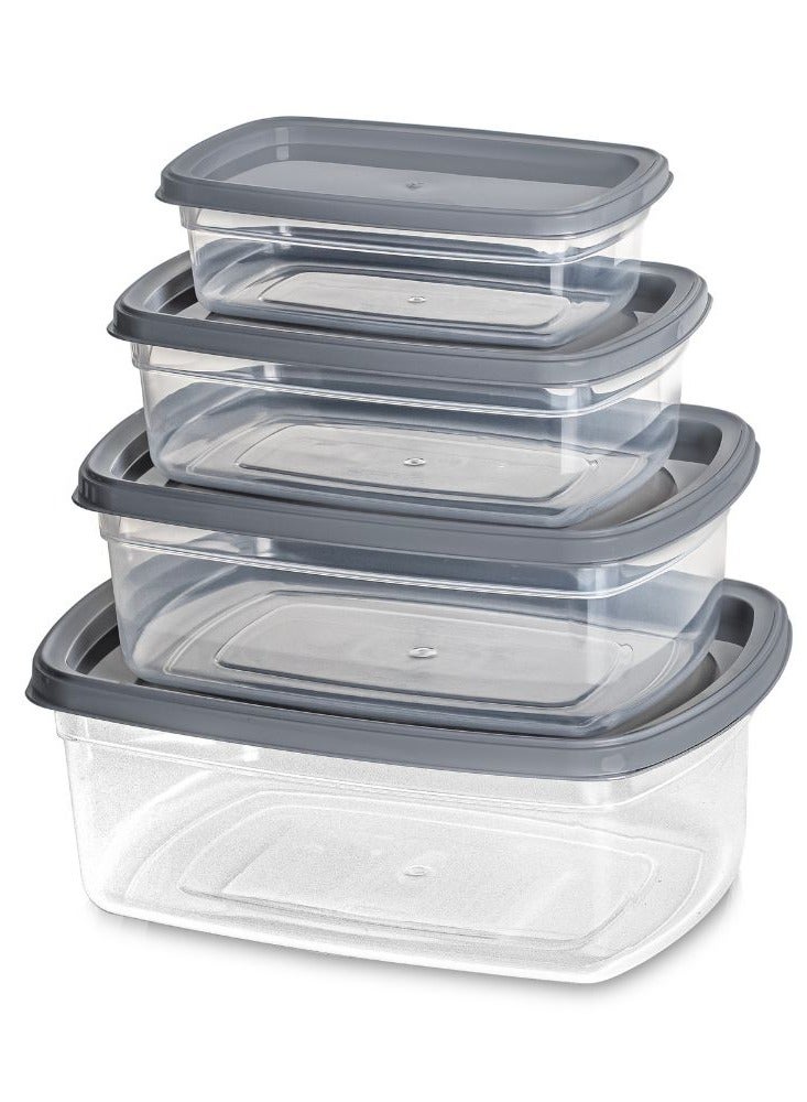 FOLY LIFE Easy storage box 4 piece set clear plastic food containers with airtight lids bpa free reusable dishwasher & freezer safe  1220ml 750ml 430ml 225ml grey 