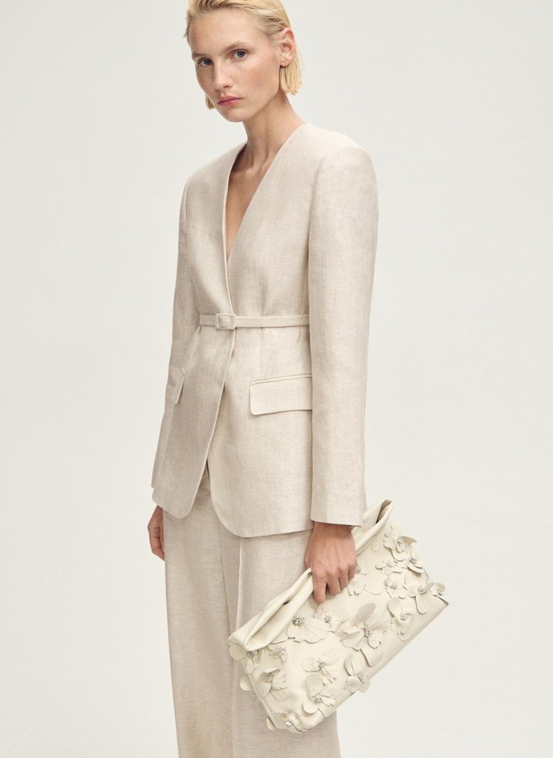 MANGO - Linen Suit Jacket With Belt - Image 1