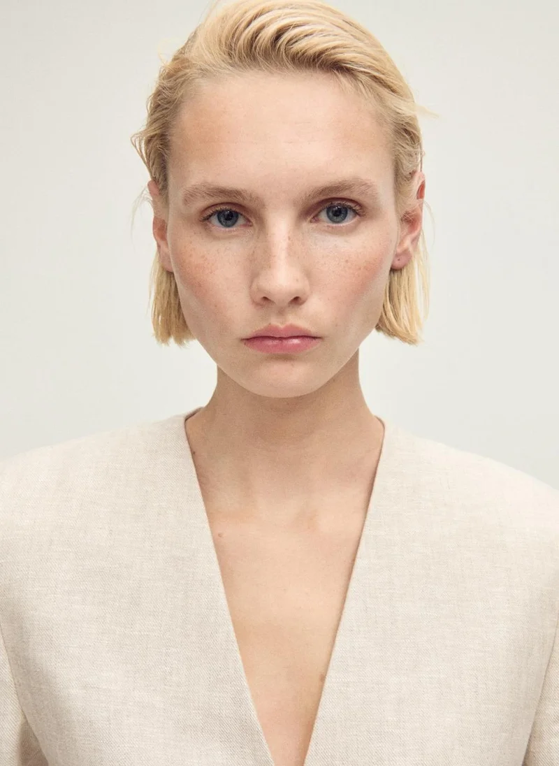 MANGO Linen Suit Jacket With Belt