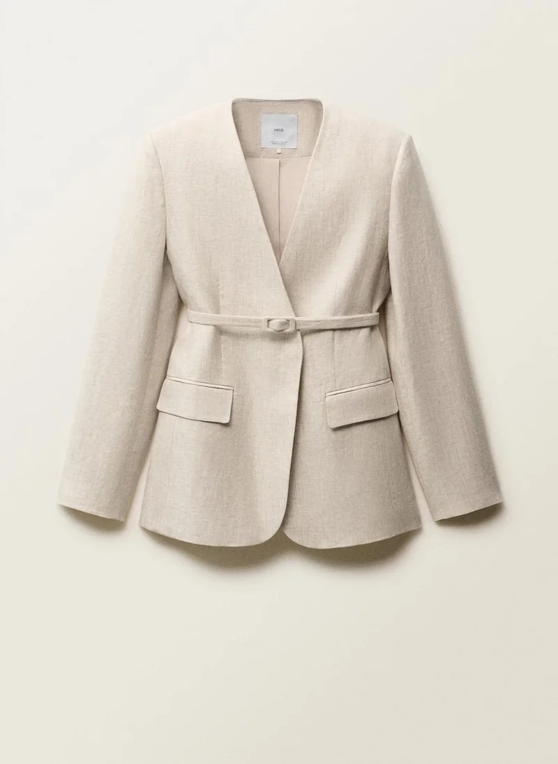 MANGO Linen Suit Jacket With Belt
