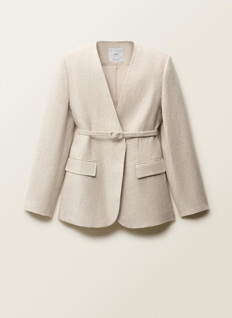 MANGO - Linen Suit Jacket With Belt - Image 1