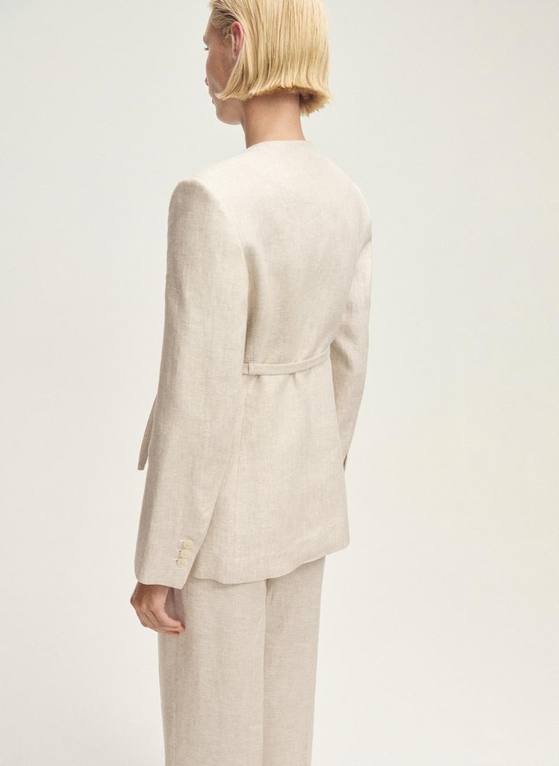 MANGO - Linen Suit Jacket With Belt - Image 1