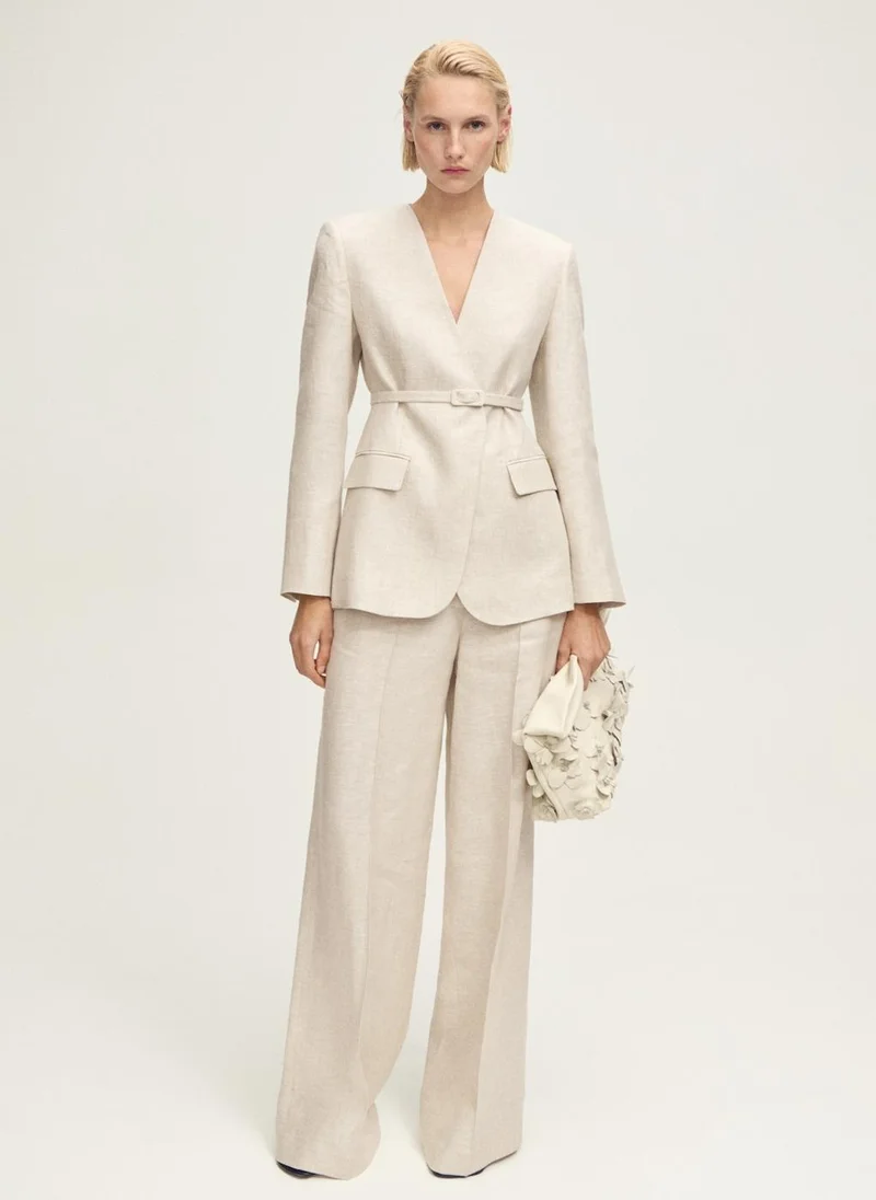 MANGO Linen Suit Jacket With Belt