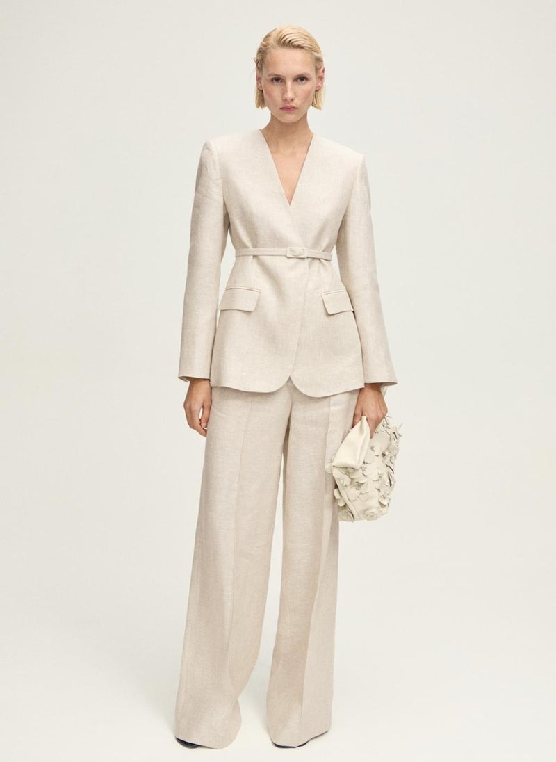 MANGO - Linen Suit Jacket With Belt - Image 1