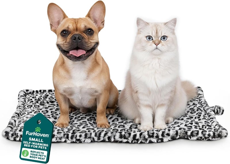 Pet Dog Bed Heating Pad | ThermaNAP Quilted Faux Fur Insulated Thermal Self-Warming Pet Bed Pad for Dogs & Cats, Snow Leopard, Small - Image 1