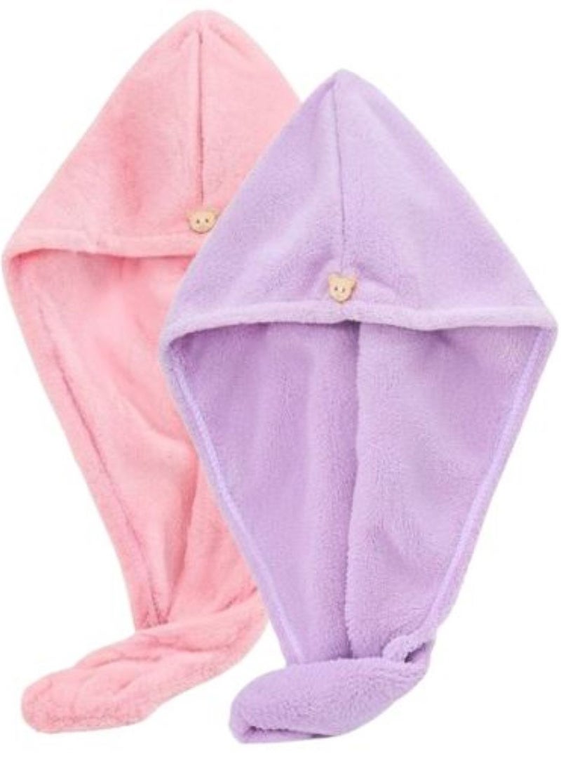 gem Microfiber Hair Wrap Bath Towel - 2pcs Set Pink & Purple - Image 2