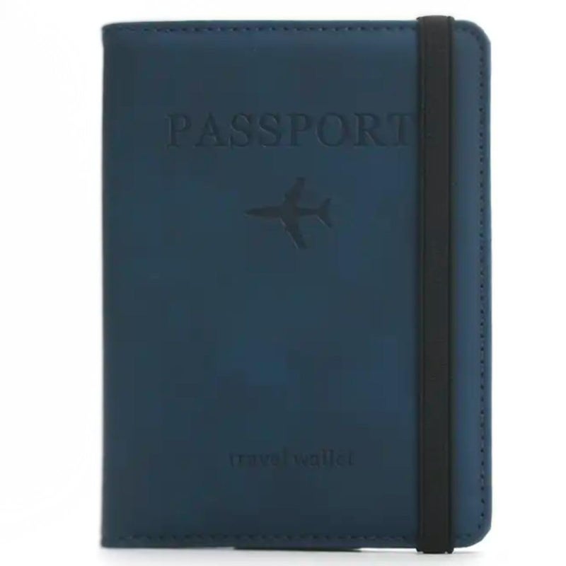 Premium Travel Passport Wallet, RFID Blocking PU Leather Card Organizer, Multiple Colors, Document Holder with Elastic Band, 14.58 x 11 cm (Dark Blue) - Image 1