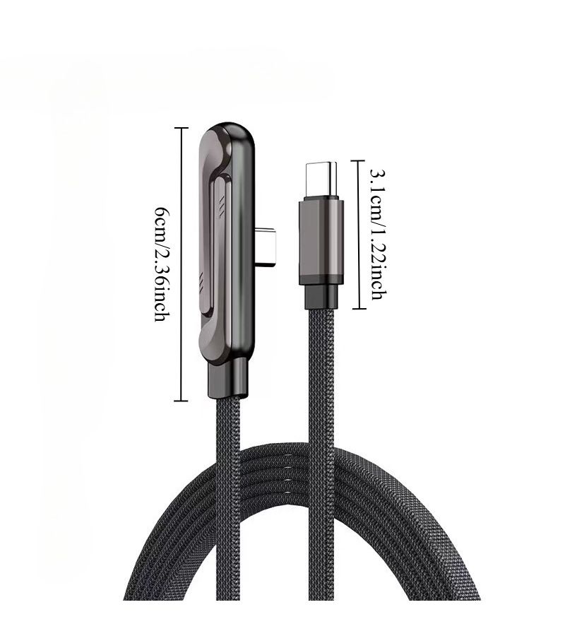 Black Type C 59 06 Inch 240W Foldable Phone Stand Data Cable Dual USB C Super Fast Charging Elbow Braided Cable - Image 4