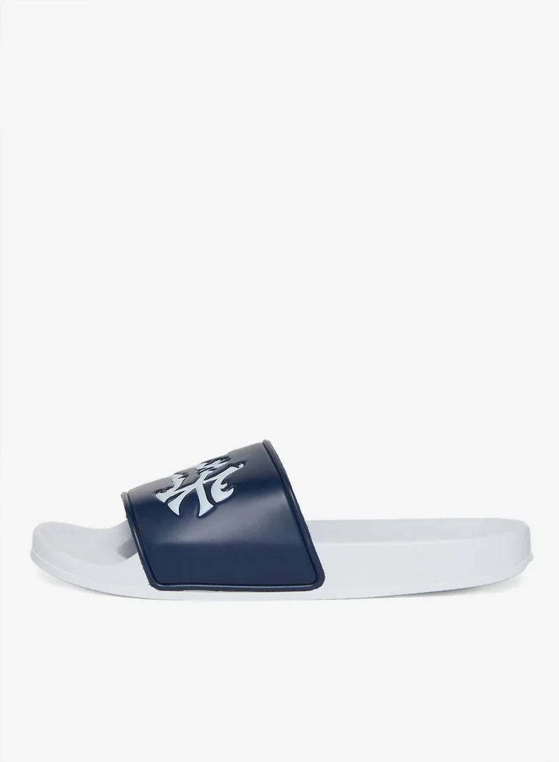 BHYPE SOCIETY - BHS NY LOGOS WHITE & NAVY BLUE SANDALS