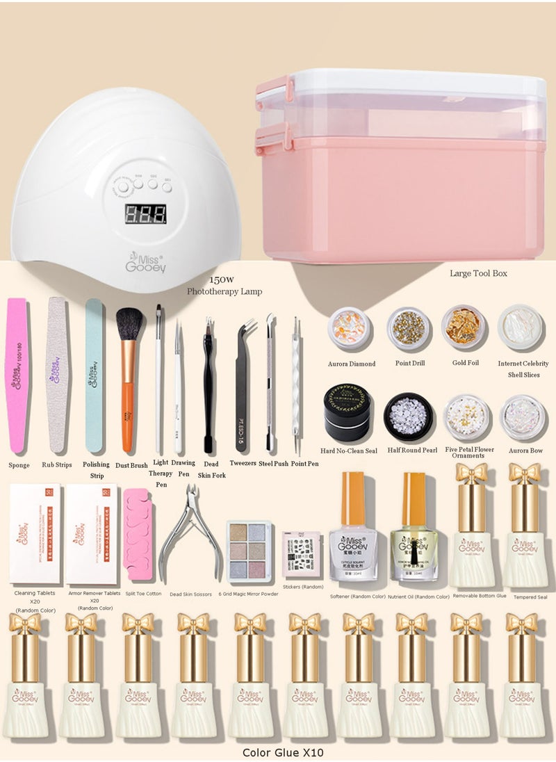 Miss Gooey - Gel Nail Polish Kit With UV Light 150W Nails Polish Set, Starter Nude 10 Colors Base And Top Coat Gel, Manicure Neutral At Home Art Light Remover -16pcs + 10 Colors + Tool Box + Dead Skin Scissors Nail - Image 1