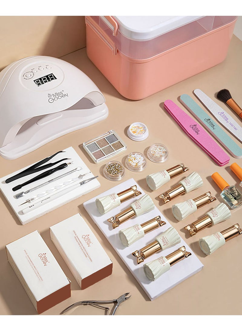 Miss Gooey - Gel Nail Polish Kit With UV Light 150W Nails Polish Set, Starter Nude 10 Colors Base And Top Coat Gel, Manicure Neutral At Home Art Light Remover -16pcs + 10 Colors + Tool Box + Dead Skin Scissors Nail - Image 1
