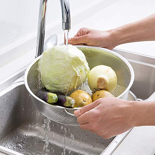 Skyzone Stainless Steel Kitchen Strainer with Handle Home Food Rice Vegetable Fruit Washing Drain Basket Mesh Sifter Colander - Image 3