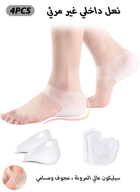 Soft Silicone Invisible Height Increase Enhancers with Breathable Half Heel Socks Protector - Concealed Footbed Heel Cushion Lift Inserts Suitable for Men Women