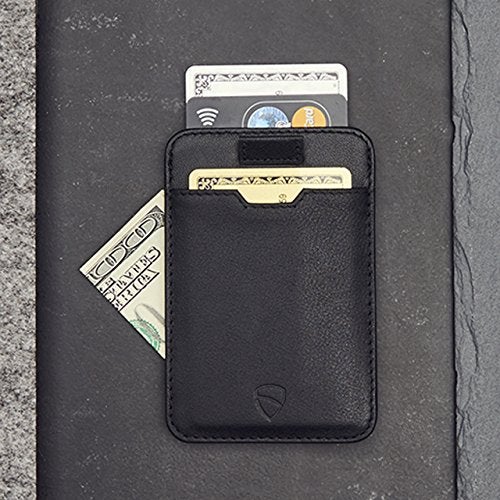 Vaultskin CHELSEA Mens RFID Blocking Slim Leather Card Wallet - Minimalist Front Pocket Cardholder in Matt Black - Image 4