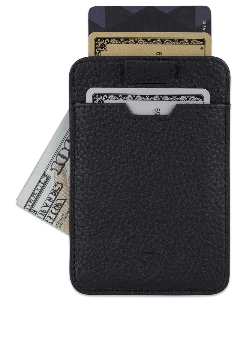Vaultskin CHELSEA Mens RFID Blocking Slim Leather Card Wallet - Minimalist Front Pocket Cardholder in Matt Black - Image 2