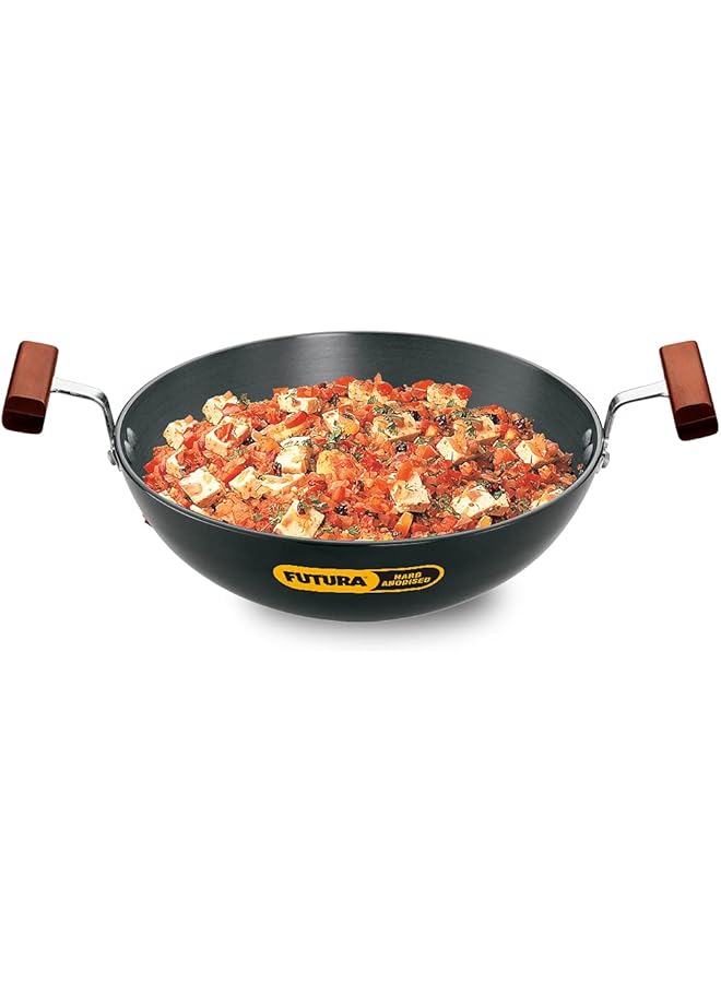 Hawkins Futura Hard Anodised Deep Fry Pan Kadhai Round Bottom Without Lid 1.5 Liters Black - Image 1