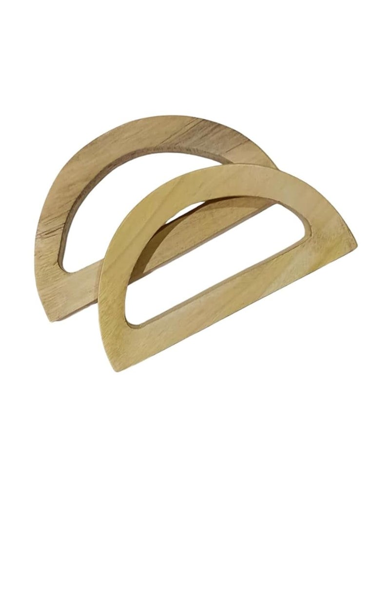 Trend N Trade Small D Handle for Macrame Lovers for PurseBag Making in Yellow Wood Set of 2 Handles 1 Pair - Image 1