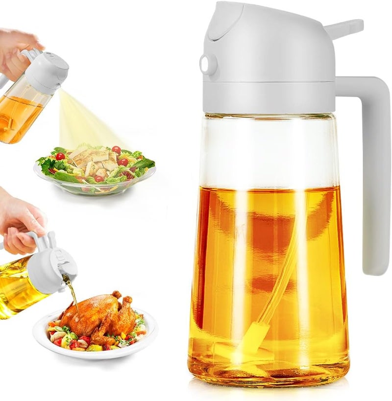 Showvigor Oil Spray Bottle, 2 in 1 Oil Spray and Oil Container, 470ml/ 16oz Olive Oil Spray Bottle,Cooking Oil Spray Glass for Used for Air Fryer, Baking, Grilling(GREY) - Image 1