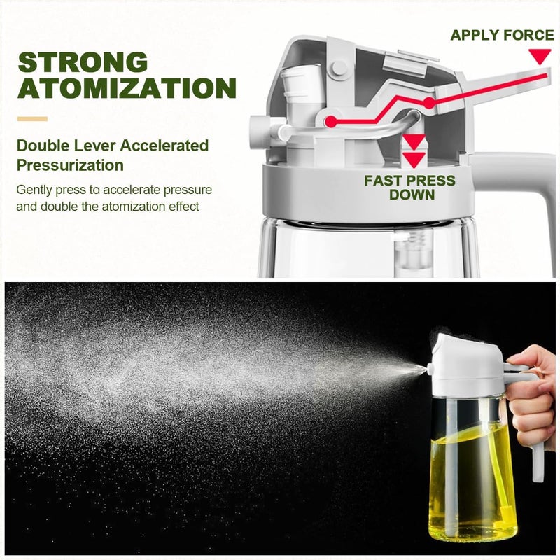 Showvigor Oil Spray Bottle, 2 in 1 Oil Spray and Oil Container, 470ml/ 16oz Olive Oil Spray Bottle,Cooking Oil Spray Glass for Used for Air Fryer, Baking, Grilling(GREY) - Image 2