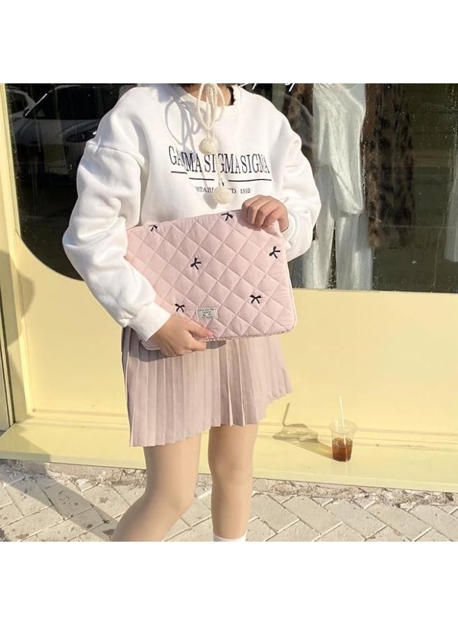 كاست ويف حافظة لابتوب منتفخة لطيفة، شنطة كمبيوتر 13 انش مطرزة بفيونكة، حافظة لابتوب واقية بتصميم كوكويت، متوافقة مع نوت بوك مقاس 11 انش و13 انش و15 انش - Image 5