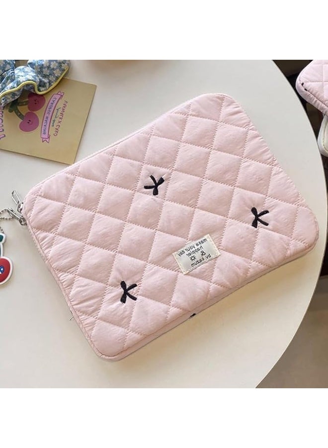 كاست ويف حافظة لابتوب منتفخة لطيفة، شنطة كمبيوتر 13 انش مطرزة بفيونكة، حافظة لابتوب واقية بتصميم كوكويت، متوافقة مع نوت بوك مقاس 11 انش و13 انش و15 انش - Image 1