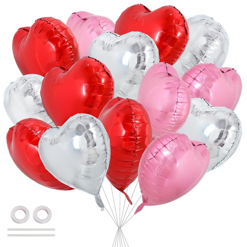 TONIFUL 30Pcs 18 Inch Heart Balloons Red Silver Pink Valentineâ€™s Day Heart Shape Foil Mylar Balloons Decoration for Valentine's Day Wedding Bridal Shower Anniversary Engagement Party Supplies - Image 1