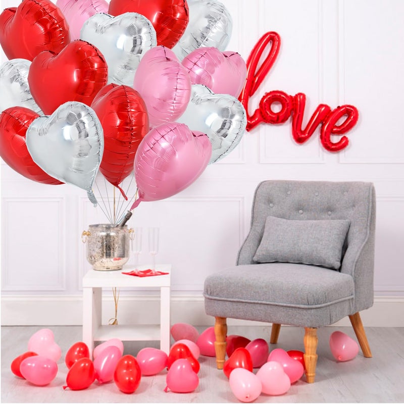 TONIFUL 30Pcs 18 Inch Heart Balloons Red Silver Pink Valentineâ€™s Day Heart Shape Foil Mylar Balloons Decoration for Valentine's Day Wedding Bridal Shower Anniversary Engagement Party Supplies - Image 4
