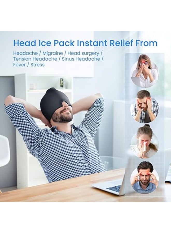 رعاية فقط أونليكير قبعة الصداع المطورة الخالية من الروائح – غطاء رأس مبرد لتخفيف الشقيقة والصداع النصفي، أسود - Image 2