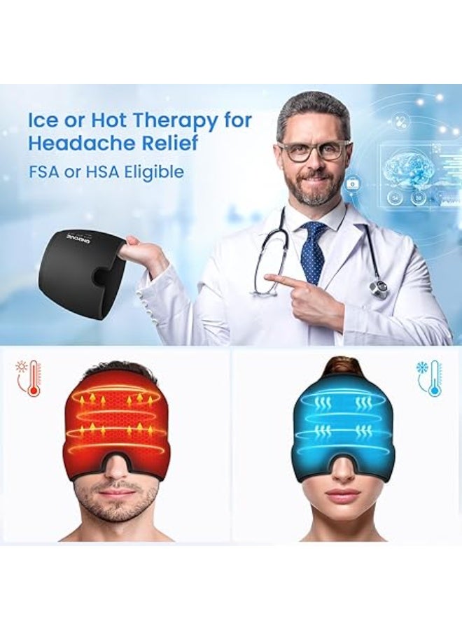 رعاية فقط أونليكير قبعة الصداع المطورة الخالية من الروائح – غطاء رأس مبرد لتخفيف الشقيقة والصداع النصفي، أسود - Image 3