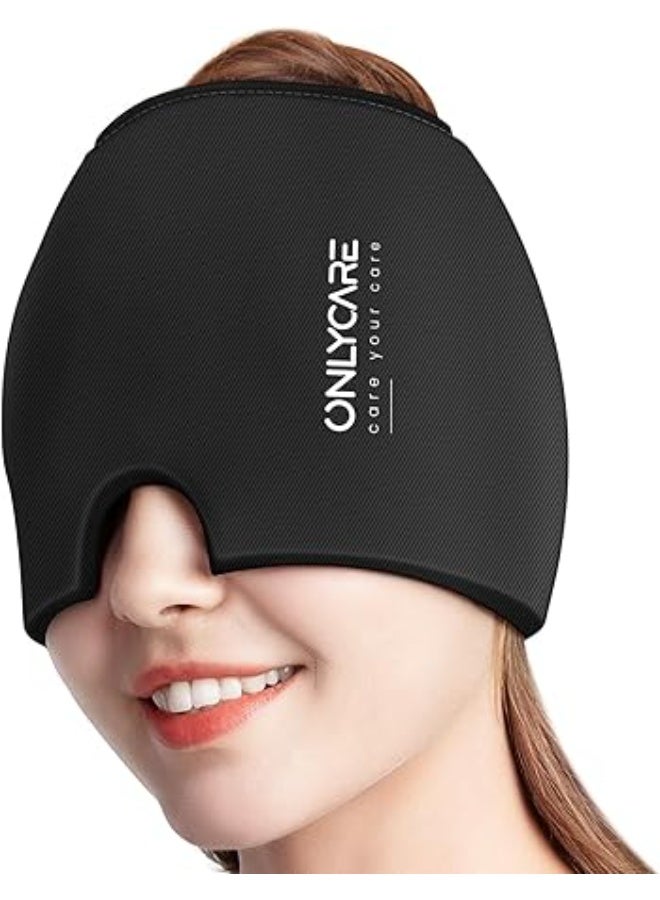 رعاية فقط أونليكير قبعة الصداع المطورة الخالية من الروائح – غطاء رأس مبرد لتخفيف الشقيقة والصداع النصفي، أسود - Image 1