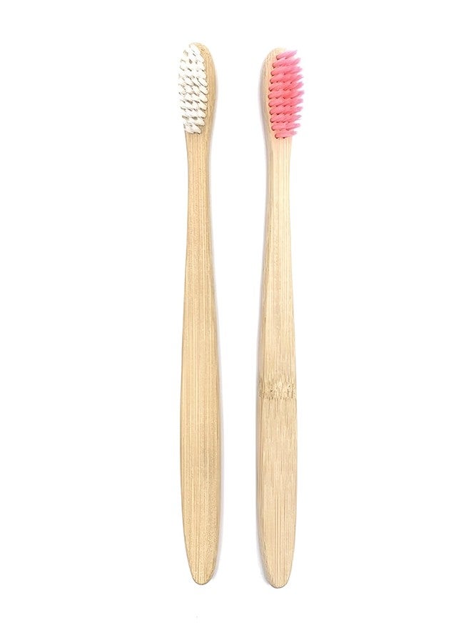 Birdbrid Organic Bamboo Toothbrush with Neem Oil Charcoal Soft Bristles, Eco Friendly, Anti-Bacterial, Wooden Biodegradable, Manual Brush, (White Pink) - Image 1