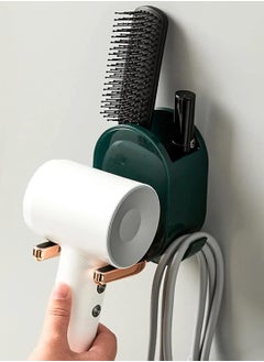 Bukela Wall Mounted Hair Dryer Holder,Hair Dryer Rack Plastic Hair Care Tools Holder Blow Dryer Organizer Hair Dryer Stand Holder Hands Free, Suitable for Bathroom Storage Organizer (Green）  - Image 1