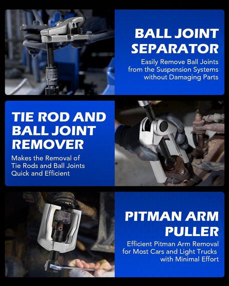 Orion Motor Tech OMT 5-in-1 Ball Joint Separator, Pitman Arm Puller, Tie Rod End Tool Set for Front End Service, Splitter Removal Kit (RD06) - Image 3