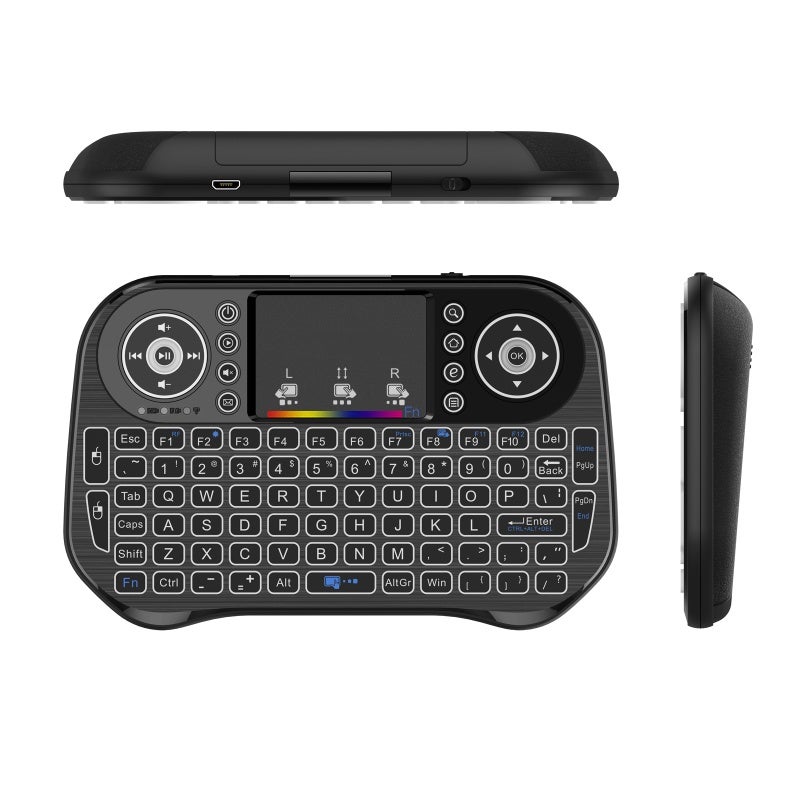 Wechip Mini Wireless Keyboard: 2.4GHz Wireless Connection 10M Range, 7 Colors Backlit, High Sensitive Adjustable DPI Touchpad - 92 Keys Rechargeable Black Keyboard for PC, Notebook, Smart TV, Android TV Box - Image 1