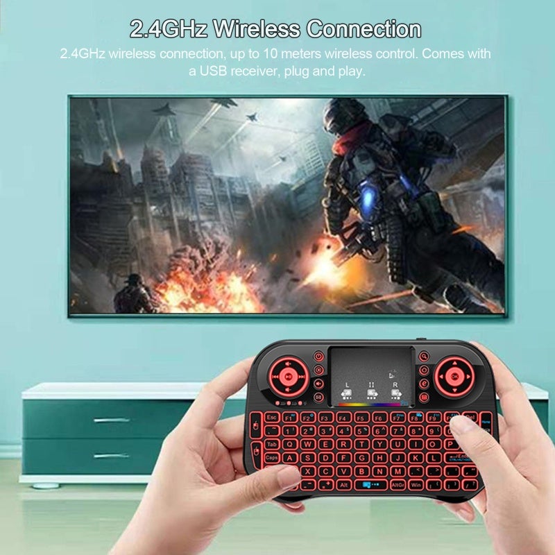 Wechip Mini Wireless Keyboard: 2.4GHz Wireless Connection 10M Range, 7 Colors Backlit, High Sensitive Adjustable DPI Touchpad - 92 Keys Rechargeable Black Keyboard for PC, Notebook, Smart TV, Android TV Box - Image 4