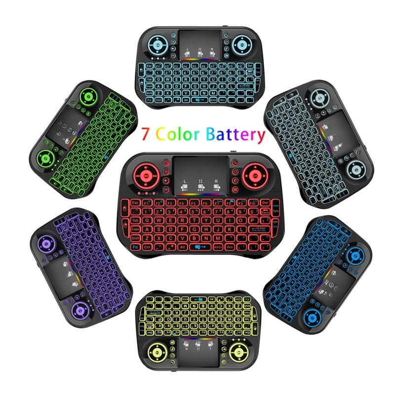 Wechip Mini Wireless Keyboard: 2.4GHz Wireless Connection 10M Range, 7 Colors Backlit, High Sensitive Adjustable DPI Touchpad - 92 Keys Rechargeable Black Keyboard for PC, Notebook, Smart TV, Android TV Box - Image 2