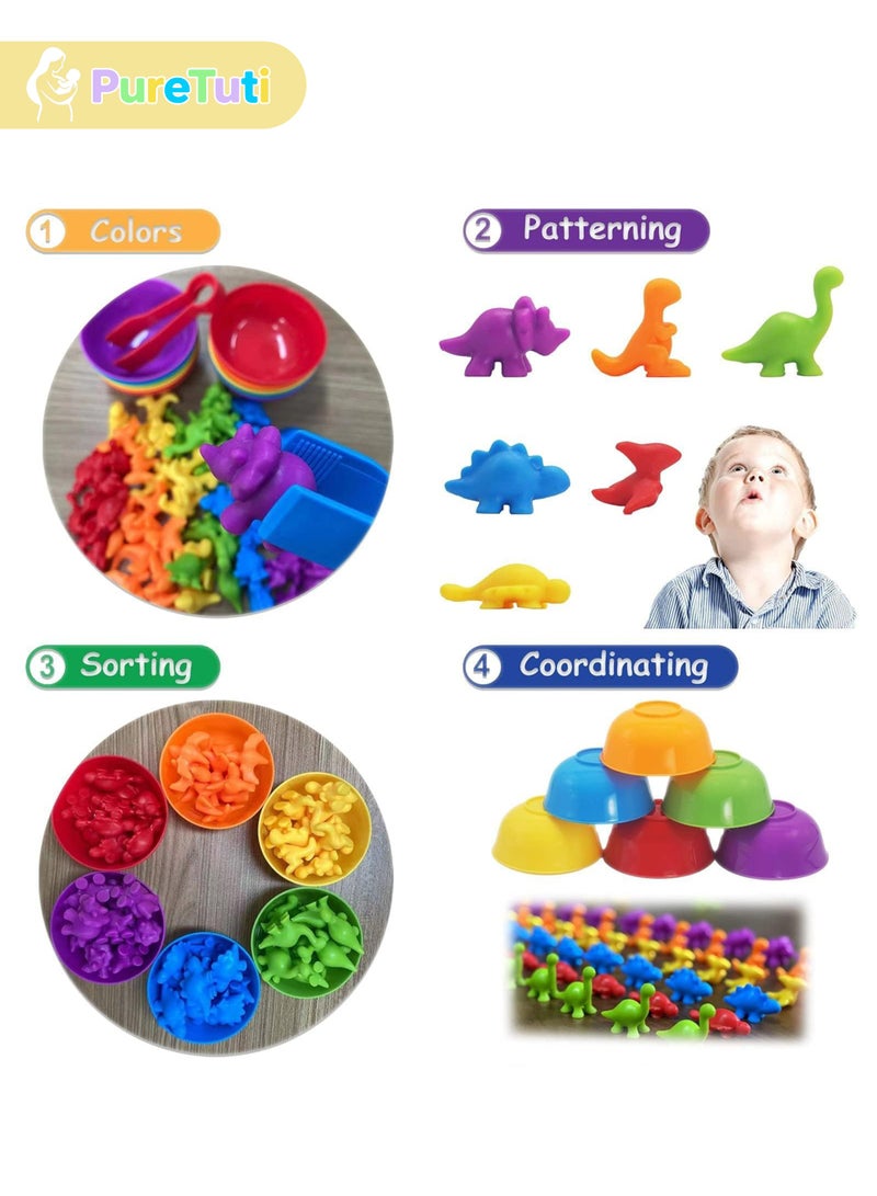 PureTuti Counting Matching Game, Color Classification and Sensory Training Preschool Educational Learning Toys Set Gift, Sorting Toys with Sorting Cups for Toddlers Kids Boys Girls Ages 3+ (Dinosaur) - Image 3