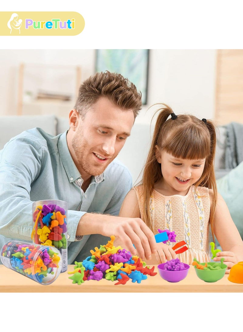 PureTuti Counting Matching Game, Color Classification and Sensory Training Preschool Educational Learning Toys Set Gift, Sorting Toys with Sorting Cups for Toddlers Kids Boys Girls Ages 3+ (Dinosaur) - Image 2