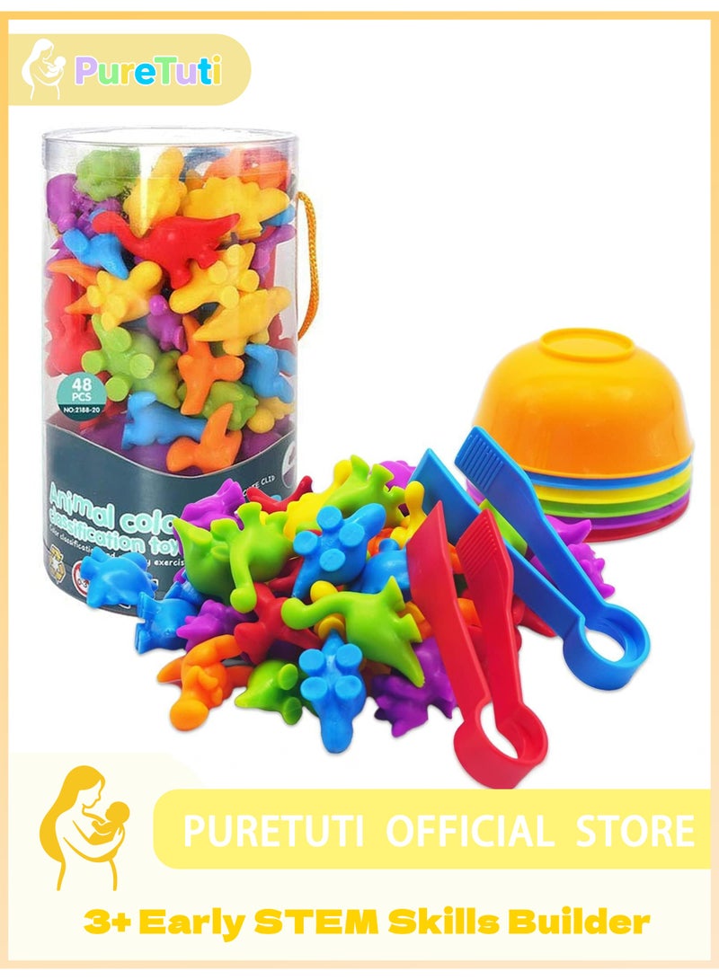 PureTuti Counting Matching Game, Color Classification and Sensory Training Preschool Educational Learning Toys Set Gift, Sorting Toys with Sorting Cups for Toddlers Kids Boys Girls Ages 3+ (Dinosaur) - Image 1
