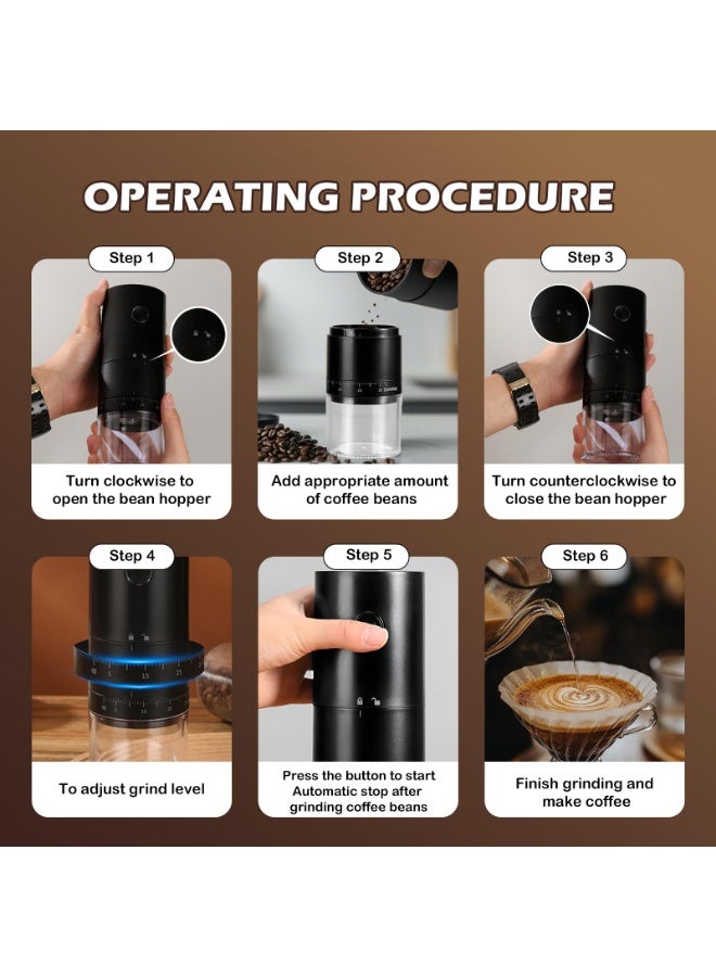 وانغبانغزي طاحونة قهوة كهربائية محمولة، 38 إعداد للطحن، بطارية 1500 مللي أمبير قابلة لإعادة الشحن، رحى سيراميك، للإسبريسو والفرينش بريس، للمنزل والمكتب والسفر - Image 4