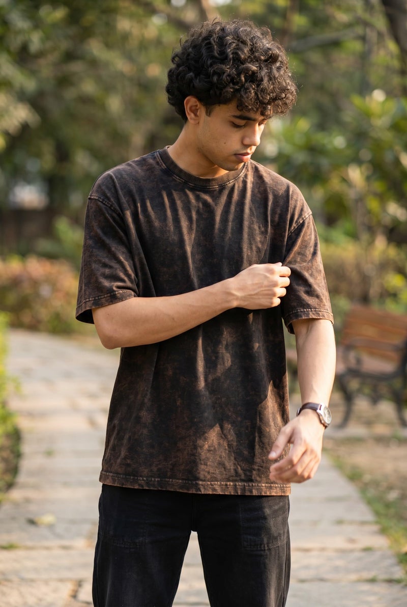 boffi ... 100% Cotton Oversized T-Shirt Unisex Drop Shoulder Dye Washed Street Look Black Pack of 1 (in, Alpha, S, Regular, Acid Black) - Image 5