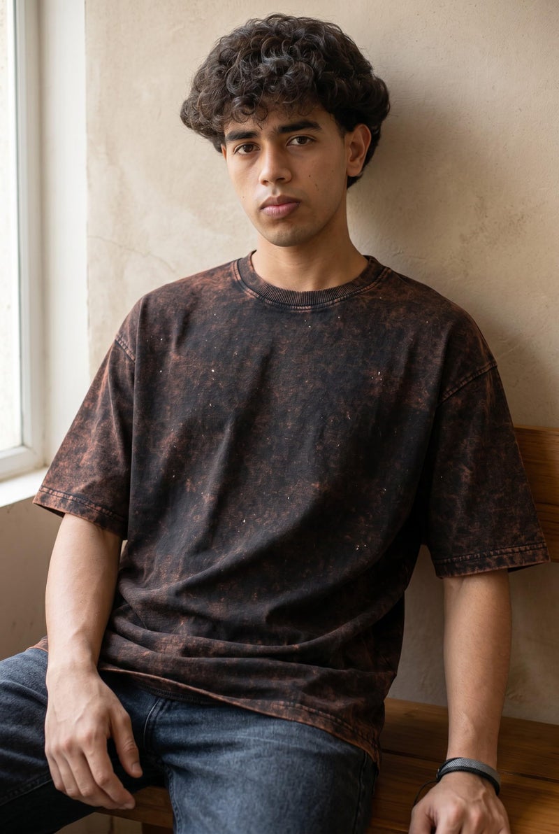 boffi ... 100% Cotton Oversized T-Shirt Unisex Drop Shoulder Dye Washed Street Look Black Pack of 1 (in, Alpha, S, Regular, Acid Black) - Image 3