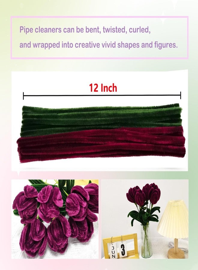 3A Featuretail 200 pcs Pipe Cleaners Set with Floral Wires & Floral Tape | Chenille Stems Pipecleaners for Flower Bouquet Making, Kids DIY Craft Projects and Decorations (Dark Pink & Green) - Image 5