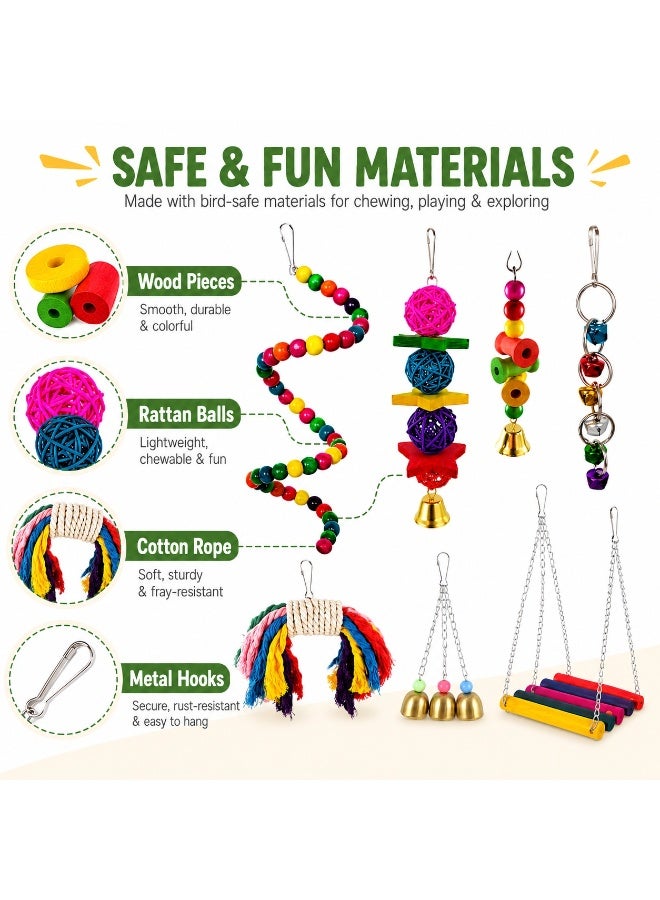 SRLIWHITE Bird Toy Set, 7 Piece Parrot Cage Toys, Colorful Hanging Swing, Bell Toys, Spiral Perch, Chew Toys For Small Pet Birds - Image 3