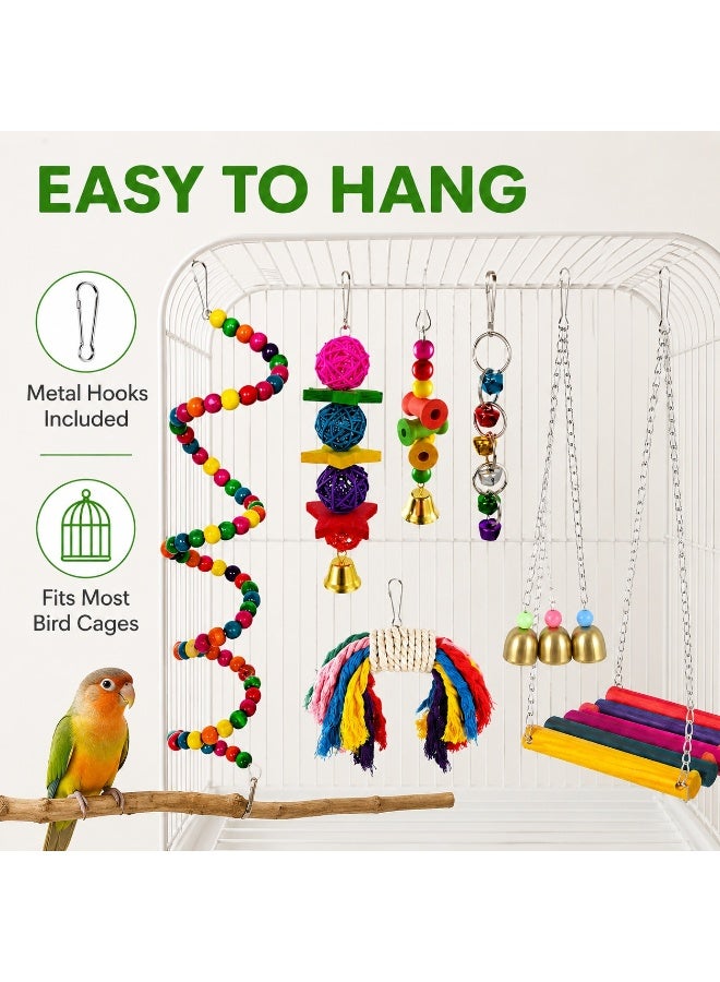 SRLIWHITE Bird Toy Set, 7 Piece Parrot Cage Toys, Colorful Hanging Swing, Bell Toys, Spiral Perch, Chew Toys For Small Pet Birds - Image 5