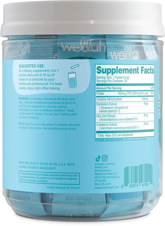 Wellah Creatine for Women (Unflavored) 30 Stick Packs - 3g of Creatine Monohydrate with Dandelion, Uva Ursi, & Cranberry Extract, to-Go Packets - Image 3