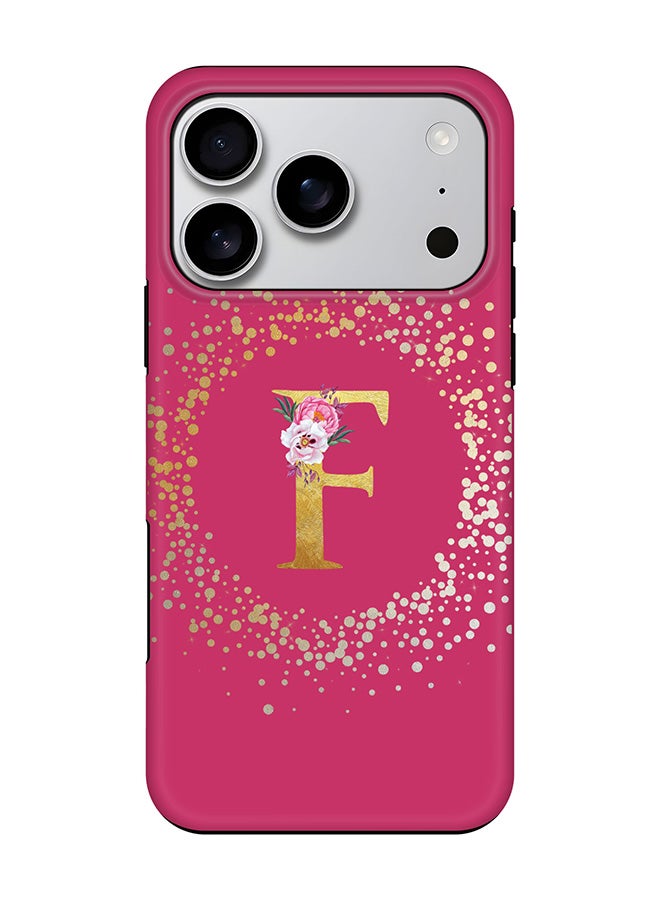 Stylizedd Tough Pro Magnetic Case for iPhone 17 Pro, Dual Layer hybrid PC + TPU Mobile Cover Matte - Custom Monogram Floral - F ( Deep Pink )
