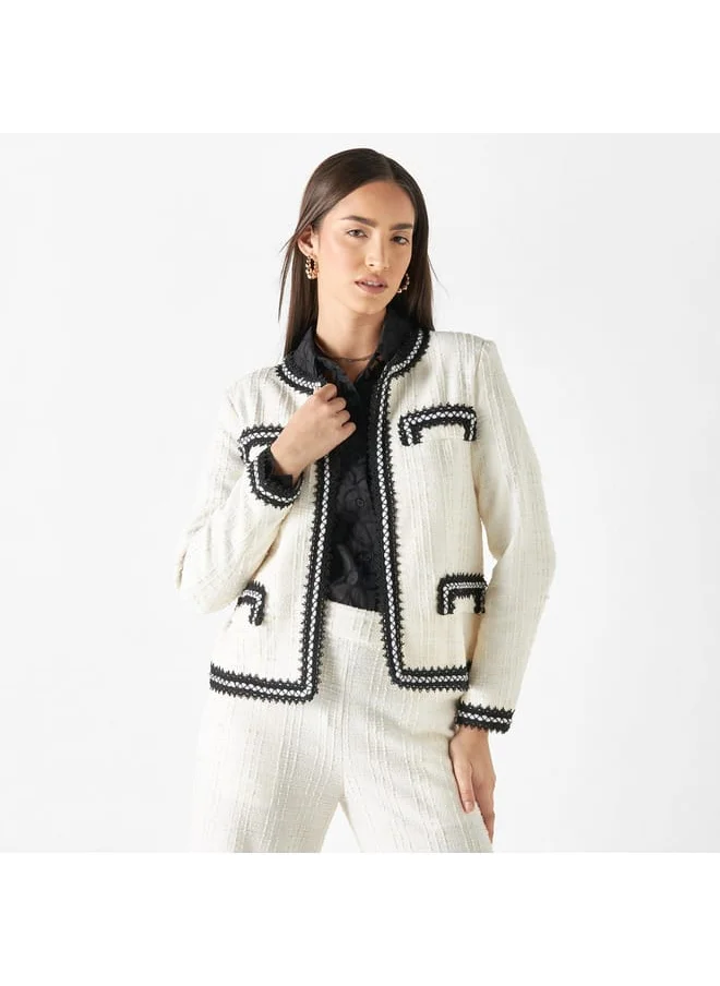 Iconic Iconic Textured Open Front Jacket with Long Sleeves